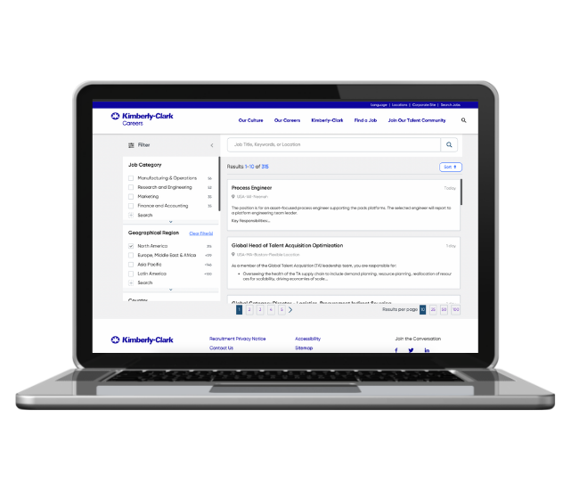 Kimberly Clark Careers Page Displayed on Desktop Monito